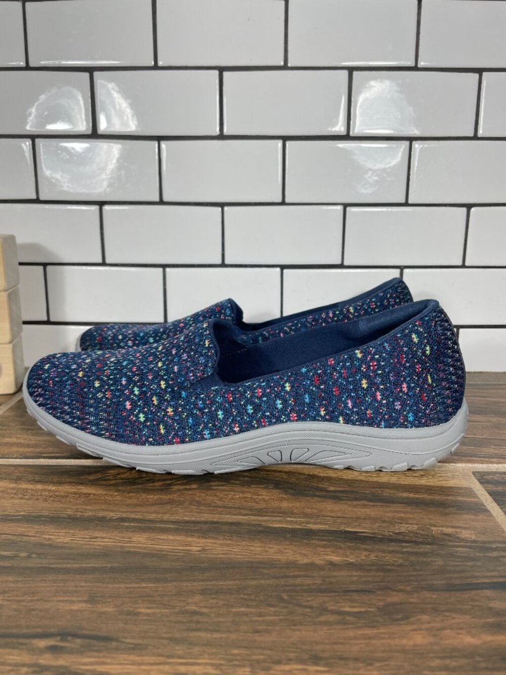 Skechers Reggae Fest Wicker Shoes Womens 7.5 Navy Multicolor Relaxed Fit Slip On